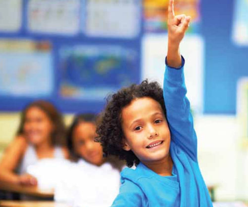 image of child raising hand at school
